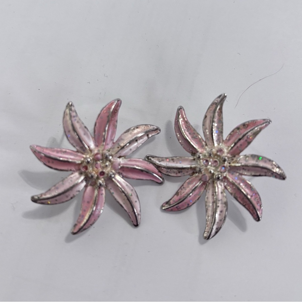 Pink and Silver Floral Earrings